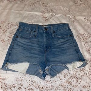 Madewell distressed jean shorts with exposed pockets